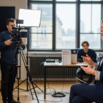médiatréning budapest női résztvevő kamerás interjún nyugodt, koncentrált